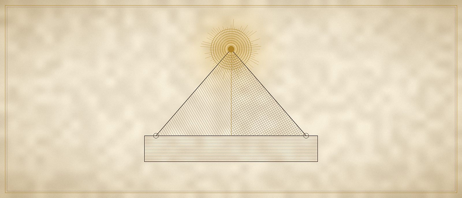 The trinity triangle standing on the material square, the apex lit